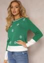 Zielony Sweter z Drobnymi Kropkami z Wełną Angorską Liname