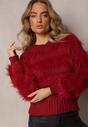 Bordowy Puchaty Sweter z Kaszmirem Nabille