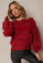 Bordowy Puchaty Sweter z Kaszmirem Nabille
