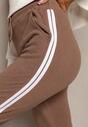 Pantaloni sport Heminita maro cu dungi laterale și elastic în talie