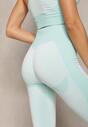 Jasnozielony Komplet 3-Częściowy Krótki Top Bluza na Suwak i Legginsy Push-Up z Gumką w Pasie Savese