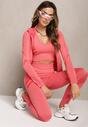 Ciemnoróżowy 3-częściowy Komplet w Sportowym Stylu Top Bluza i Legginsy Aburre