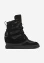 Czarne Sznurowane Sneakersy na Ukrytym Koturnie z Ozdobnymi Wycięciami Nickiss