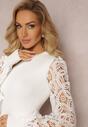 Pulover Tricotat Alb cu Mâncă Lungă cu Model Ajurat Elintina