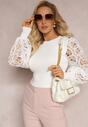 Pulover Tricotat Alb cu Mâncă Lungă cu Model Ajurat Elintina