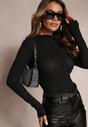 Czarna Bluzka z Metaliczną Nitką i Półgolfem Povese
