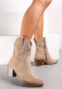 Cizme Cowboy bej deschis cu broderie pe toc conic Pomna