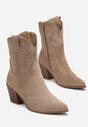Cizme Cowboy bej deschis cu broderie pe toc conic Pomna