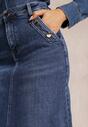 Granatowa Jeansowa Spódnica Maxi z Rozcięciem z Przodu Ofadia