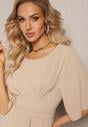 Rochie bej închis evazată maxi cu mânecă largă și elastic în talie Sador