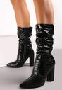 Botine negre cu toc Stiletto din imitație de piele de crocodil și carâmb plisat Stilon