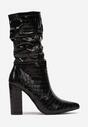 Botine negre cu toc Stiletto din imitație de piele de crocodil și carâmb plisat Stilon