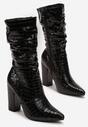 Botine negre cu toc Stiletto din imitație de piele de crocodil și carâmb plisat Stilon