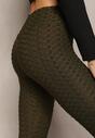 Ciemnozielone Legginsy z Tłoczonym Geometrycznym Wzorem z Efektem Push Up Mainettes