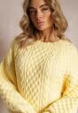 Żółty Długi Sweter Ozdobiony Drobnym Splotem Killoe