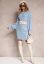 Bleumarin Pulover Lung Oversize Tricotat Aran Somet