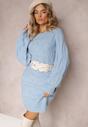Bleumarin Pulover Lung Oversize Tricotat Aran Somet