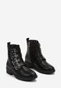 Botine negre cu toc plat și catarame decorative Trivessa