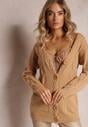 Bleumarin Cardigan Tricot Imprimeuri Lungime Midi cu Buzunare Luittis