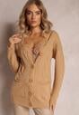 Bleumarin Cardigan Tricot Imprimeuri Lungime Midi cu Buzunare Luittis