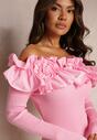 Różowa Hiszpanka Sukienka Mini z Falbankami i Kwiatami Balinorre