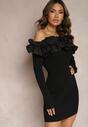 Czarna Hiszpanka Sukienka Mini z Falbankami i Kwiatami Balinorre
