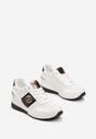 Białe Brokatowe Sneakersy na Koturnie z Metalicznym Zdobieniem Laaksona