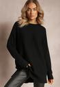 Czarny Oversizowy Sweter o Przedłużonym Fasonie z Rękawami Typu Nietoperz Porunxa