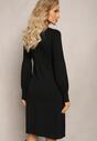 Czarna Sweterkowa Sukienka Mini z Półgolfem i Warkoczykowym Splotem Tenelia