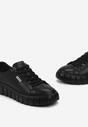 Czarne Sneakersy ze Skóry Naturalnej na Tłoczonej Platformie Pelinea