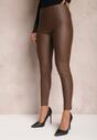 Brązowe Legginsy High Waist z Imitacji Skóry z Gumką w Pasie Boggera