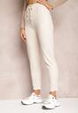 Pantaloni bej deschis High Waist din lână cu elastic și șnur în talie Ishildame