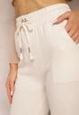 Pantaloni bej deschis High Waist din lână cu elastic și șnur în talie Ishildame
