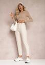 Pantaloni bej deschis High Waist din lână cu elastic și șnur în talie Ishildame