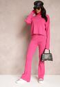 Fuksjowy Wiskozowy Komplet Sweter z Golfem i Spodnie z Prostymi Nogawkami i Gumką w Pasie Geddora