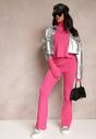 Fuksjowy Wiskozowy Komplet Sweter z Golfem i Spodnie z Prostymi Nogawkami i Gumką w Pasie Geddora
