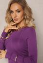 Rochie Midi Violetă Tricotată cu Cusături și Pietre Rexella