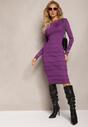Rochie Midi Violetă Tricotată cu Cusături și Pietre Rexella