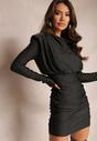 Rochie Neagră cu Drapări din Material Strălucitor și Elastic în Talie Jannalla