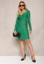 Zielona Dopasowana Sukienka Mini z Perłowymi Guzikami Vaast
