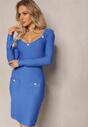 Niebieska Dopasowana Sukienka Mini z Perłowymi Guzikami Vaast
