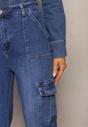 Niebieskie Szerokie Jeansy High Waist z Kieszeniami Cargo Megha