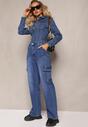 Niebieskie Szerokie Jeansy High Waist z Kieszeniami Cargo Megha