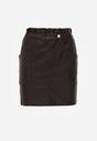 Ciemnobrązowa Dopasowana Spódnica Mini z Imitacji Skóry z Gumką w Talii i Kieszeniami Anishree
