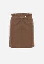 Brązowa Dopasowana Spódnica Mini z Imitacji Skóry z Gumką w Talii i Kieszeniami Anishree