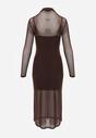 Rochie Midi Tricotată Maro Translucidă cu Bavina Slip