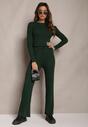 Set Verde Închis Două Piese Tricot Coaste Pantaloni Largi și Pulover Clasic Agecca