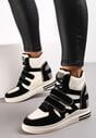 Sneakers Negru și Alb pe Platformă Ascunsă Închidere cu Arici și Șireturi cu Inserții Decorative din Piele Întoarsă