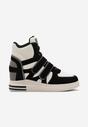 Sneakers Negru și Alb pe Platformă Ascunsă Închidere cu Arici și Șireturi cu Inserții Decorative din Piele Întoarsă