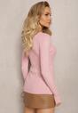 Różowy Klasyczny Sweter z Prążkowanej Dzianiny z Ozdobną Klamerką Idellia